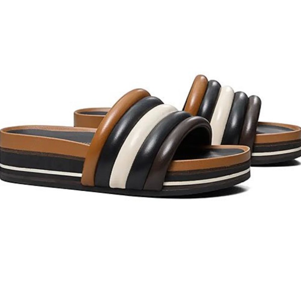Tory Burch | Mocha Brown & Perfect Black Quilted Leather Platform Slide - Size 8